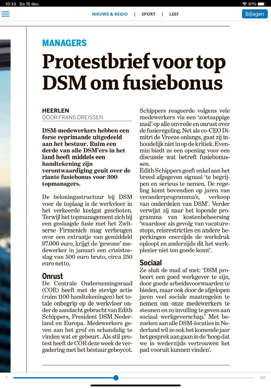 Protest petitie DSM bonus